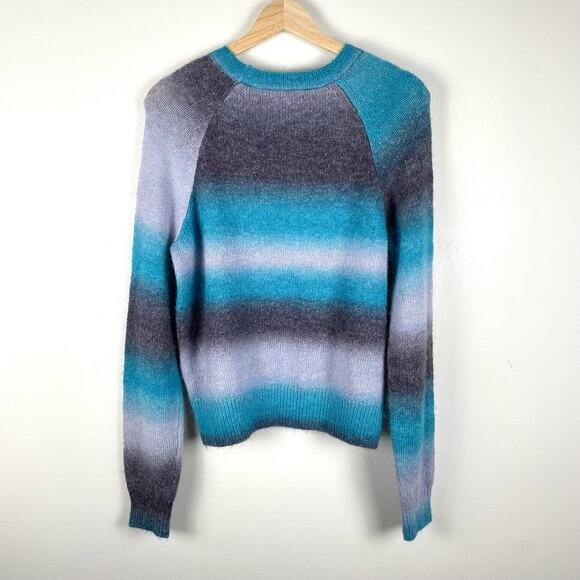 BB Dakota Womens Blue Ombre Sweater Size M Gradient Fuzzy Wool Blend Long Sleeve - Picture 2 of 10